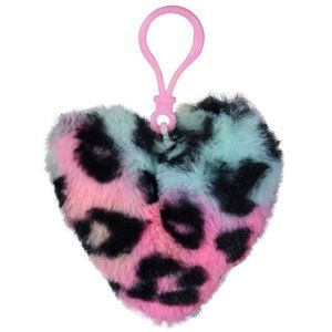 Neon Rainbow Leopard Furry Heart Clip